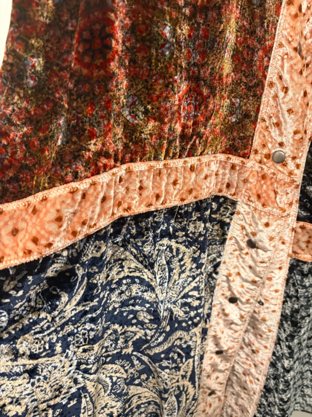 We The Free Velvet Patchwork Tunic in Rust, Navy, Peach - Picture 7 of 7